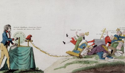 Allegori om den franske revolution, der fjerner alle de kronede røveres troner af French School