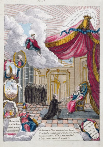 Allegori af rapporten givet til Louis XVI (1754-93) af Jacques Necker (1732-1804) i 1781 (farvestik) af French School