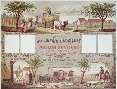 Almanak, der illustrerer traditionelle og moderne landbrugsmetoder. ca. 1870-80 af French School