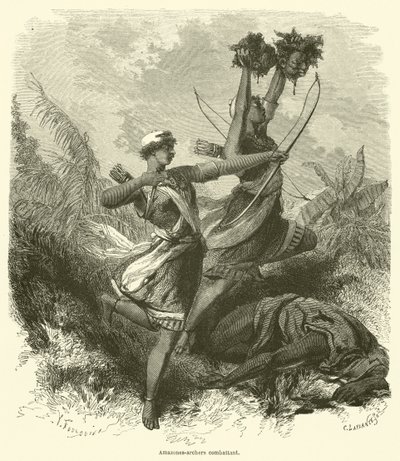 Amazons-bueskytter kæmper (gravering) af French School