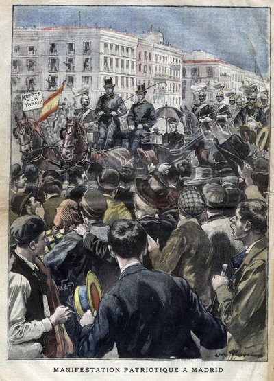 Amerikansk Hispano-krig (eller Desastre i 1898) - patriotisk demonstration i madrid i 1898 i nærværelse af dronning Mary Christine af Spanien (1858-1929) - indgravering i "La petite Gironde" fra 1898 af French School
