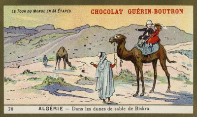 Blandt sandklitterne i Biskra, Algeriet (chromolitho) af French School
