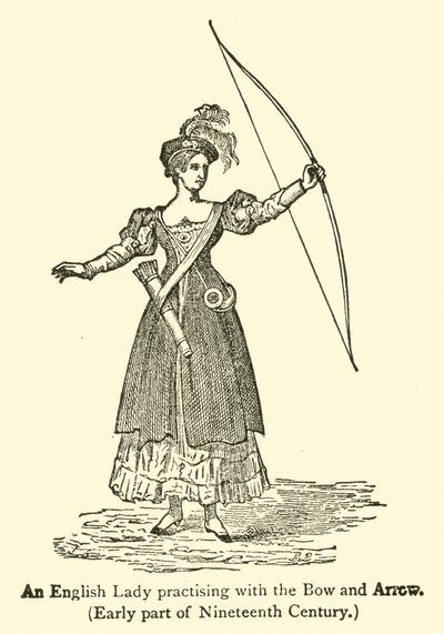 En engelsk dame, der øver sig med bue og pil, tidlig del af det nittende århundrede (gravering) af French School