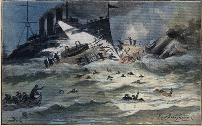 En engelsk torpedo skåret i to, fra avisen "Le Petit Parisien"" af French School