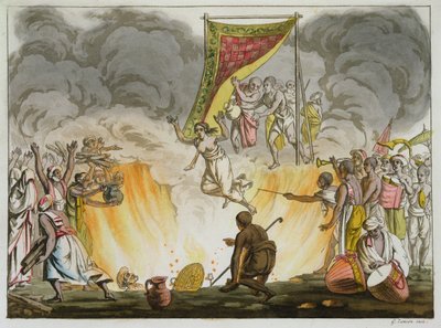 En indisk enke brænder ihjel med sin mands krop, plade 30 fra en bog om Indien, indgraveret af Gaetano Zancon (1771-1816) af French School