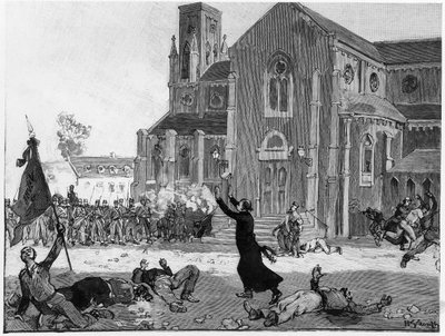 En opstand på rådhuspladsen ved Fourmies, illustration fra Le Monde Illustre, 9. maj 1891 af French School