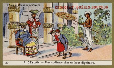 Et publikum med en høj dignitær, Ceylon (chromolitho) af French School