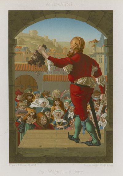 En bøddel holder hovedet op af den henrettede af French School