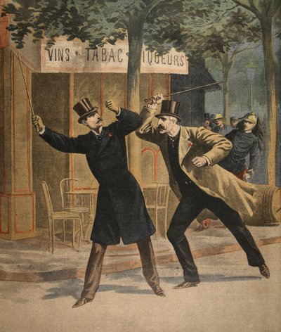 En hændelse mellem Esterhazy og Picquart, illustration fra Le Petit Journal: Supplement illustre, 17. juli 1898 af French School