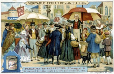 En orvietansk købmand (charlatan) installeret på messen i en lille by i Tyskland - Reklamemærke Liébig, v.1900 af French School