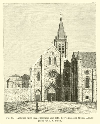 Tidligere Sainte-Genevieve kirke omkring 1516, efter en tegning af Saint-Aulaire udgivet af M A Lenoir af French School