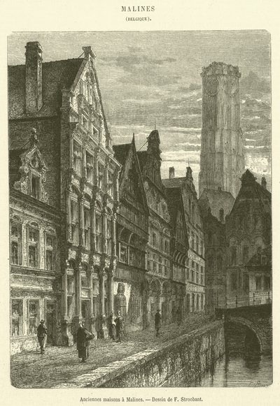 Gamle huse i Mechelen (gravering) af French School