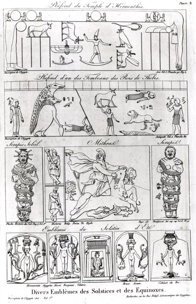 Gamle egyptiske og persiske religiøse og astronomiske illustrationer og symboler af French School