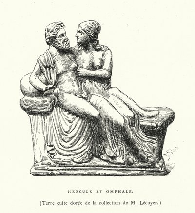 Gammel græsk terracottaskulptur af Hercules og Omphale (gravering) af French School