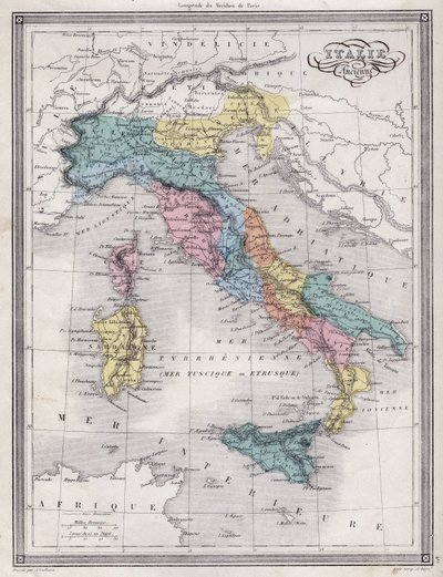 Det gamle Italien - Plade udtrukket fra "" Universal Atlas of Ancient and Modern Geography for Residential Schools"" af Vuillemin - ca. 1845 af French School