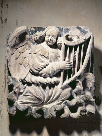 Englemusiker, der spiller harpe (bas-relief) af French School