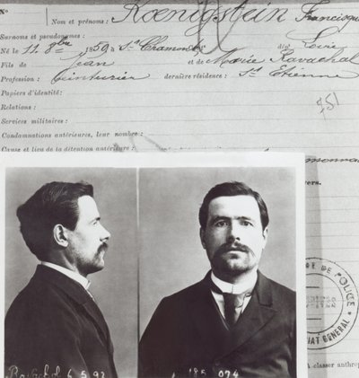 Antropometrisk form af Francois Claudius Koenigstein, såkaldt Ravachol (1859-92), af French School