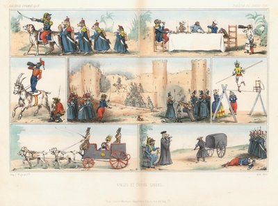 Antropomorfe hunde og aber (farvet indgravering) af French School