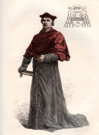 Antoine Duprat, kardinal legate francais (1463-1535) - Kardinal Antoine Duprat (1463-1535) - gravering fra "" Frankrigs historie fortalt til mine børnebørn"" - af Francois Guizot - 1872-1876 af French School