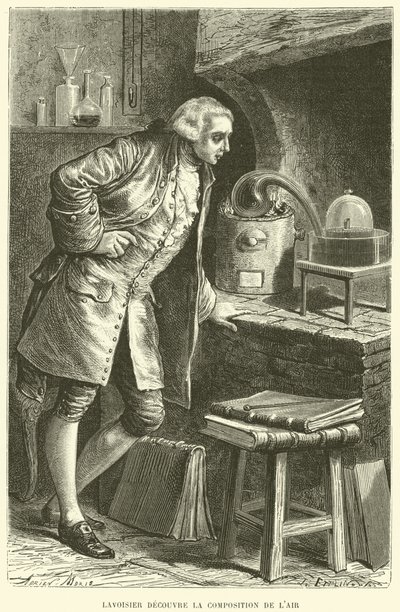 Antoine Lavoisier opdager sammensætningen af Air (gravering) af French School