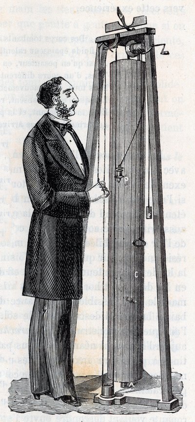 Apparat af Arthur Jules Morin (1795-1880) apparat til undersøgelse af kroppes fald - Indgravering i "" Videnskaber bragt til alles nåde - Populær fysik og kemi"" af Alexis Clerc - Slutningen af 1800-tallet - Privat samling af French School