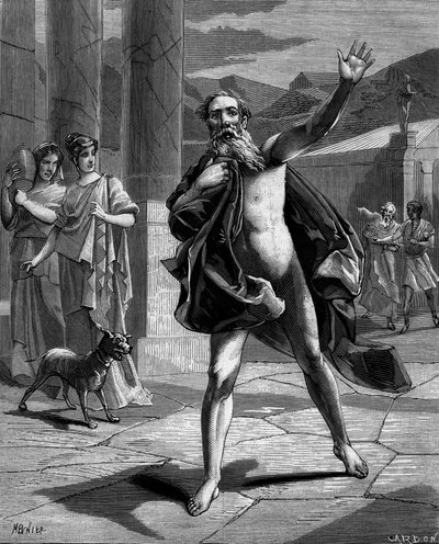 Archimede: han væltede gennem gaderne og råbte "" Eureka, eureka! "" (Jeg fandt, jeg fandt) i "" Histoire populaire des sciences, opfindelser og opdagelser fra de første århundreder til i dag"" af Bitard Adolphe 1880. af French School