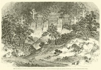Triumfbuer ved indgangen til det foretrukne Himmelpalads, Sommerpaladset (gravering) af French School