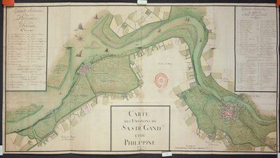 Område omkring Sas van Gent og Filippinerne, Holland, 1747 (pen, blæk og wc på papir) af French School