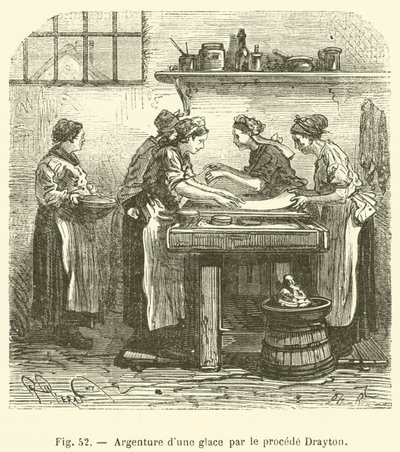 Forsølvning af et spejl ved Drayton-processen (gravering) af French School