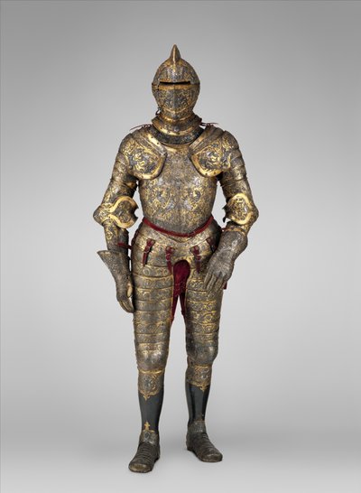 Rustning af Henrik II, konge af Frankrig (regerede 1547-59), ca. 1555 (stål, guld, sølv, læder, tekstil)   Dato: ca. 1555 Medium: Stål, guld, sølv, læder, tekstil af French School
