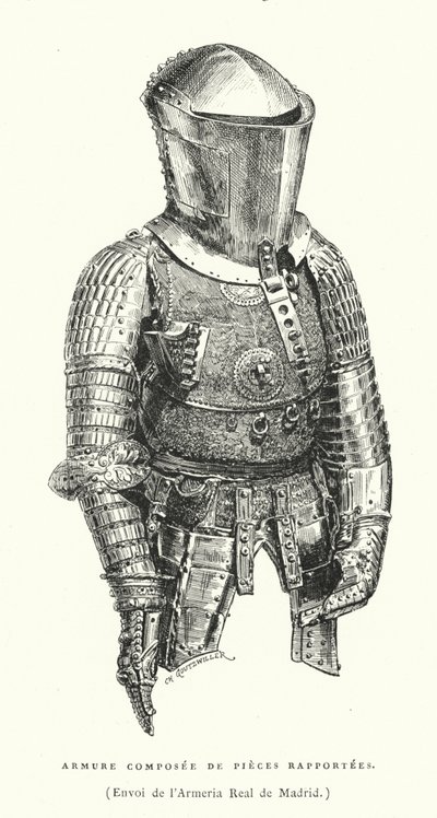 Rustning fra Royal Armory of Madrid, Spanien (gravering) af French School