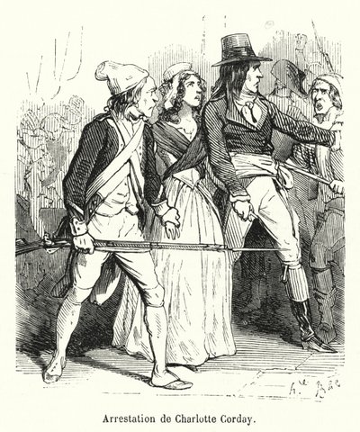 Anholdelse af Charlotte Corday (gravering) af French School