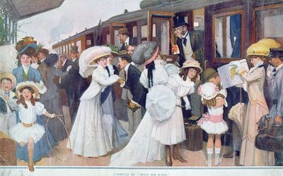 Ægtemændenes ankomst med tog, 1908 af French School