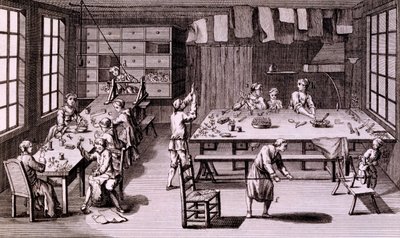 Artificial Flower Shop, illustration fra Encyclopaedia or a Systematic Dictionary of the Sciences, Arts and Crafts af Denis Diderot, udgivet 1765 af French School