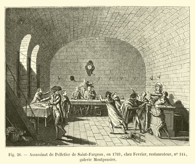 Mordet på Pelletier de Saint-Fargeau, i 1793, ved Fevrier, restauratør, nr. 114, Montpensier-galleriet af French School