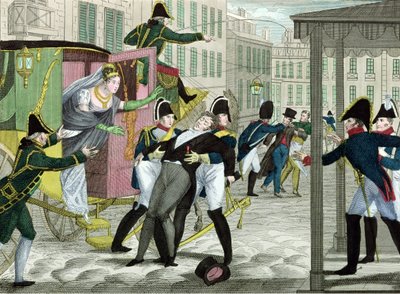 Mordet på Charles-Ferdinand af Frankrig (1778-1820), hertug af Berry, begået af Louis Louvel foran operahuset i rue de Richelieu af French School