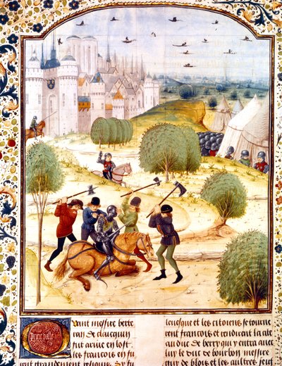 Attentat på en engelsk ridder uden for Paris i 1437 (100 års krig) Belysning fra Chronicles of England skrevet af Jean de Wavrin af French School