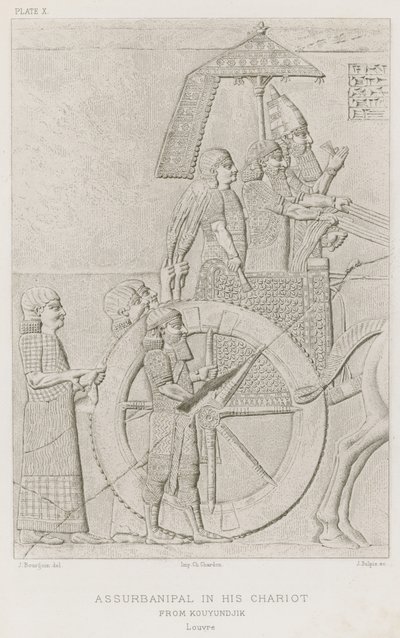 Assurbanipal i sin vogn, fra Kouyundjik, Louvre af French School