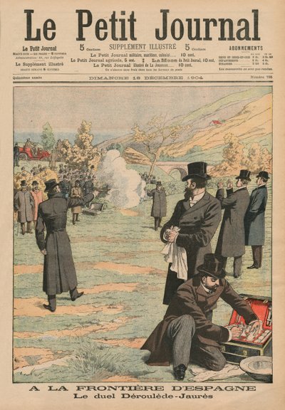 Ved den spanske grænse, duel mellem Paul Deroulede og Jean Jaures, illustration fra Le Petit Journal, Supplement illustre, 18. december 1904 af French School