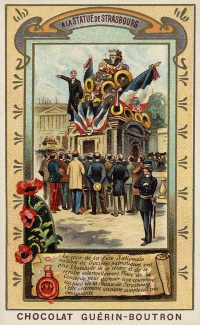Ved statuen af Strasbourg, Place de la Concorde, Paris (chromolitho) af French School