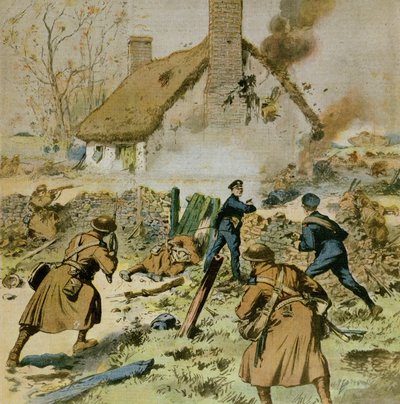 Angreb fra politi og britiske tropper på en gård besat af Sinn-Fein, forside af Le Petit Journal, 5. december 1910 af French School