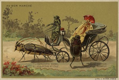 Au Bon Marche-kort med antropomorfe insekter af French School