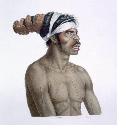 Australsk aborigine, en mand kaldet Cour-rou-bari-gal, fra New Holland, 1812 af French School