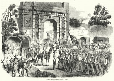 Østrigske tropper indtog Milano, Italien, 6. august 1848 (gravering) af French School