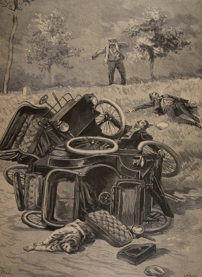 Bilulykke, illustration fra Le Petit Journal: Supplement illustrerer, 1898 af French School
