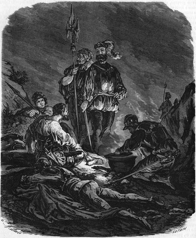 Bad boys, plyndrer under krigene i det 16. århundrede. I "" Histoire Populaire de la France"", sd. ca. 1885. Stik. af French School