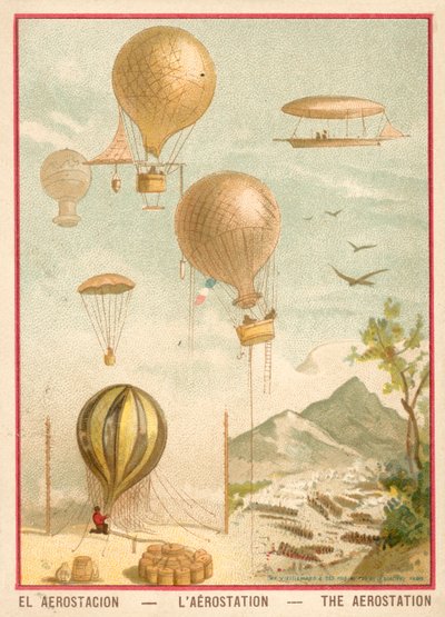Ballonflyvning (chromolitho) af French School