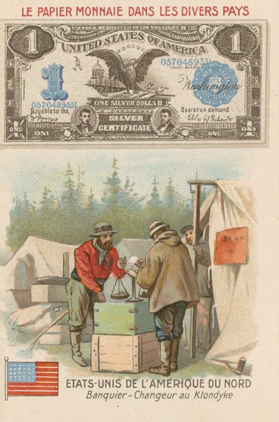 Bankmand og pengeveksler, Klondike, Alaska, USA af French School