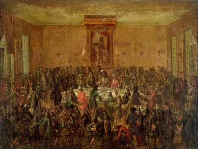 Banket givet til ære for Ludvig XIV (1638-1715) af Corps Municipal på Hotel-de-Ville, ca. 1680 af French School