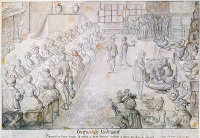 Banket ved Sandricourt-turneringen i 1493 (brunt blæk og blyant på papir) af French School